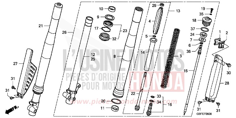 GABEL, VORNE von CR85R "Big Wheel" EXTREME RED (R292) von 2007